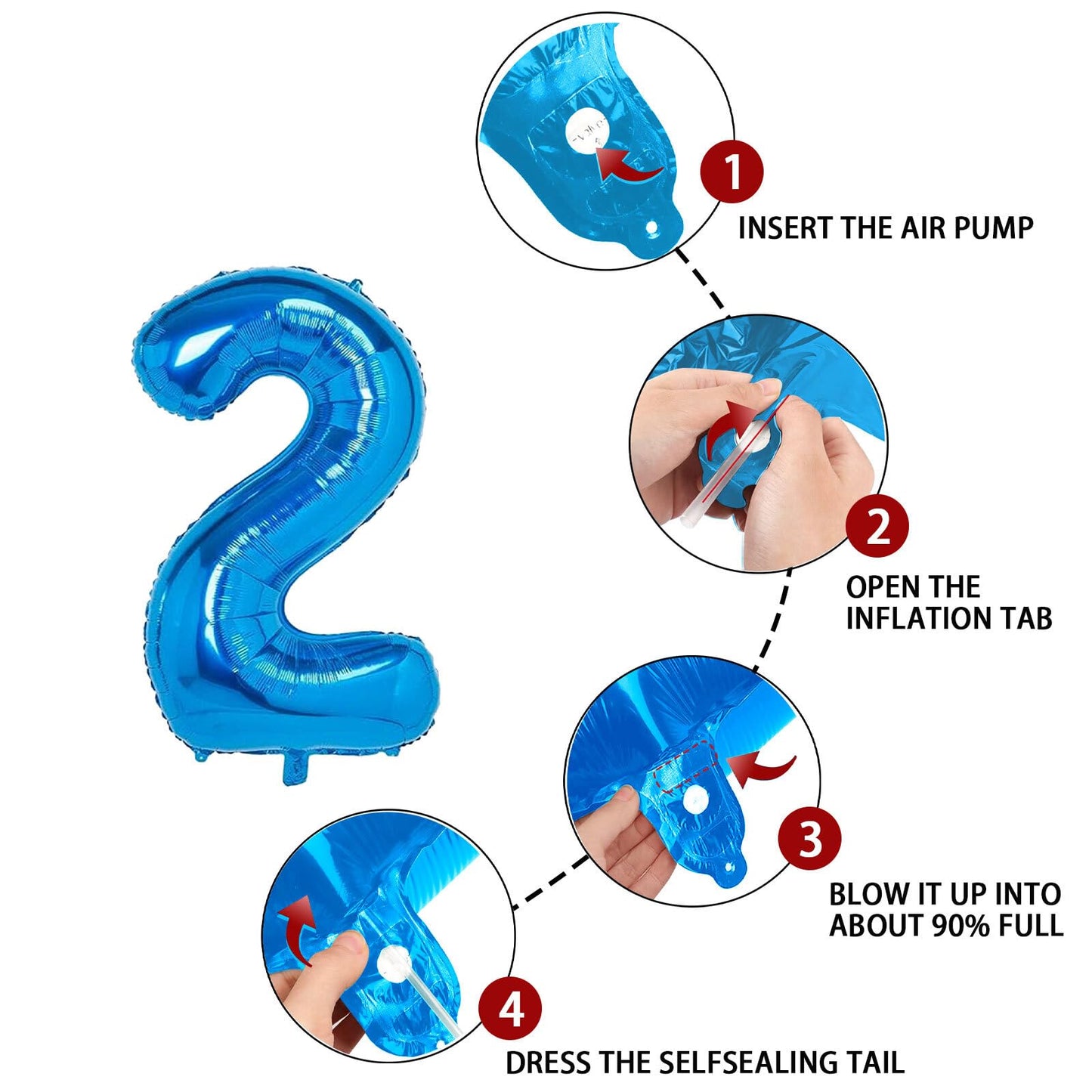 2 Number Balloon Blue 40 Inch Big Foil Mylar 2Nd Balloons For 2 Year Old Boy Girl Birthday Party Decorations Wedding Anniversary