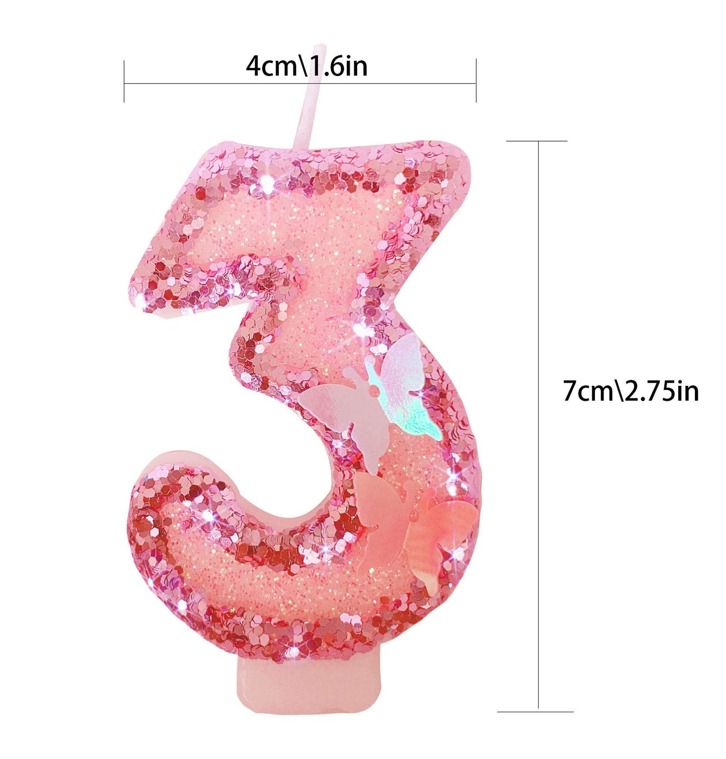 Birthday Candles Number 3,Pink Glitter Happy Birthday Cake Candles Handmade Sequin Numeral Candle