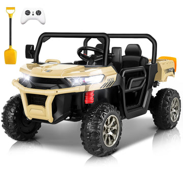 Hikole 24V Ride on Dump Truck with Electric Dump Bed, 2 Seater Kids UTV Electric Car w/2.4G Remote Control, Music, 3 Speed, LED