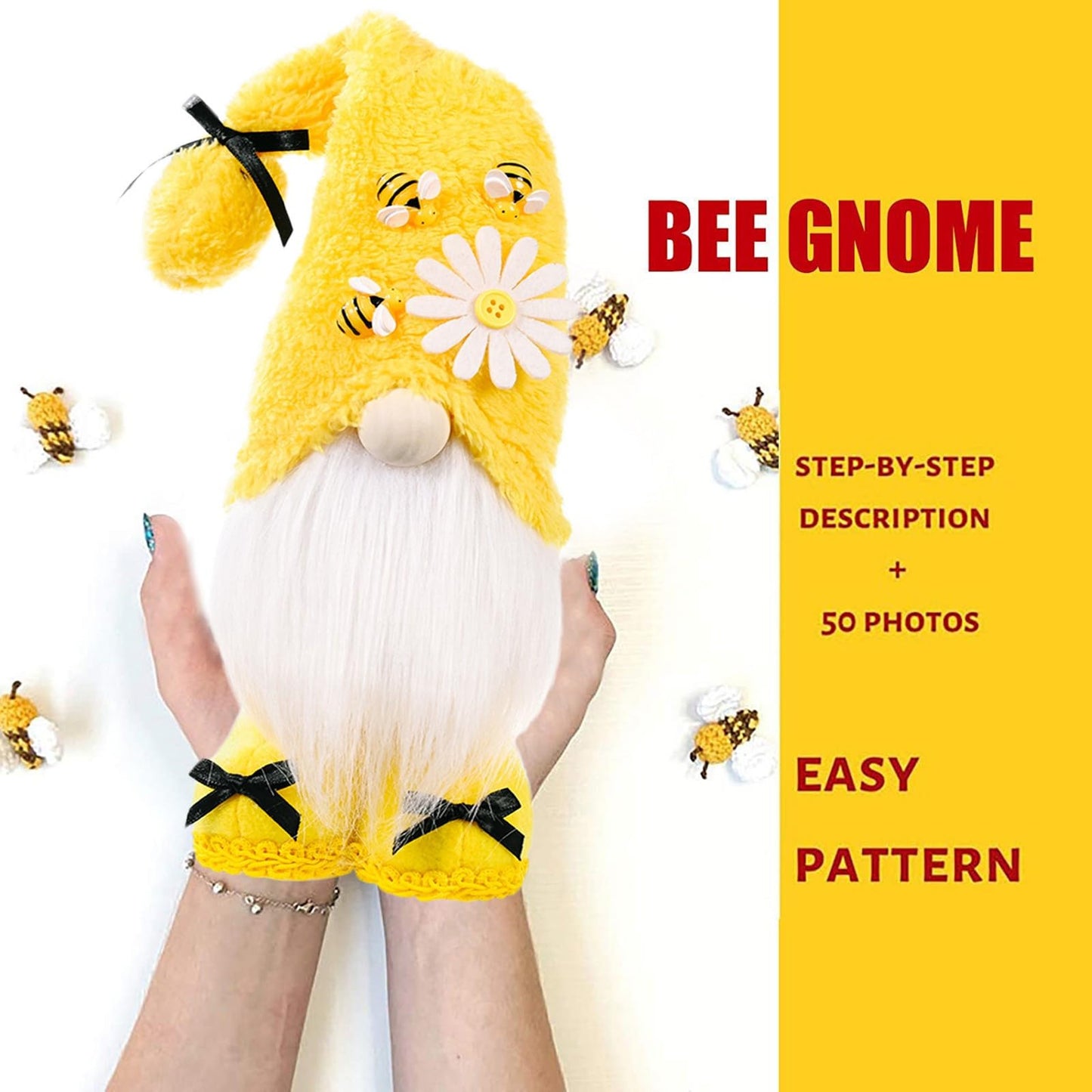 Vivianyo Hd 14Inch Gnomes Plush Decorations With Bumble Bee & White Daisy Decorative Standing Summer Mr Gnomes Swedish Collectib