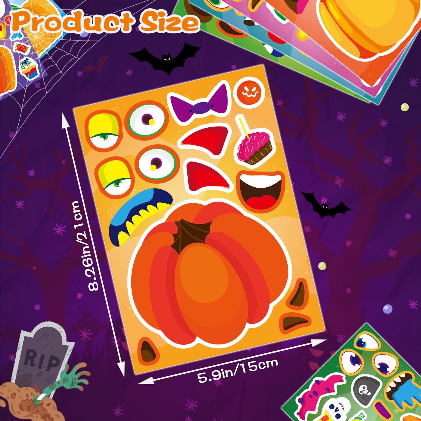 32 Sheets Halloween Pumpkin Stickers, Halloween Make A Face Stickers For Kids, 16 Different Pumpkin Designs, Make Your Own Hallo