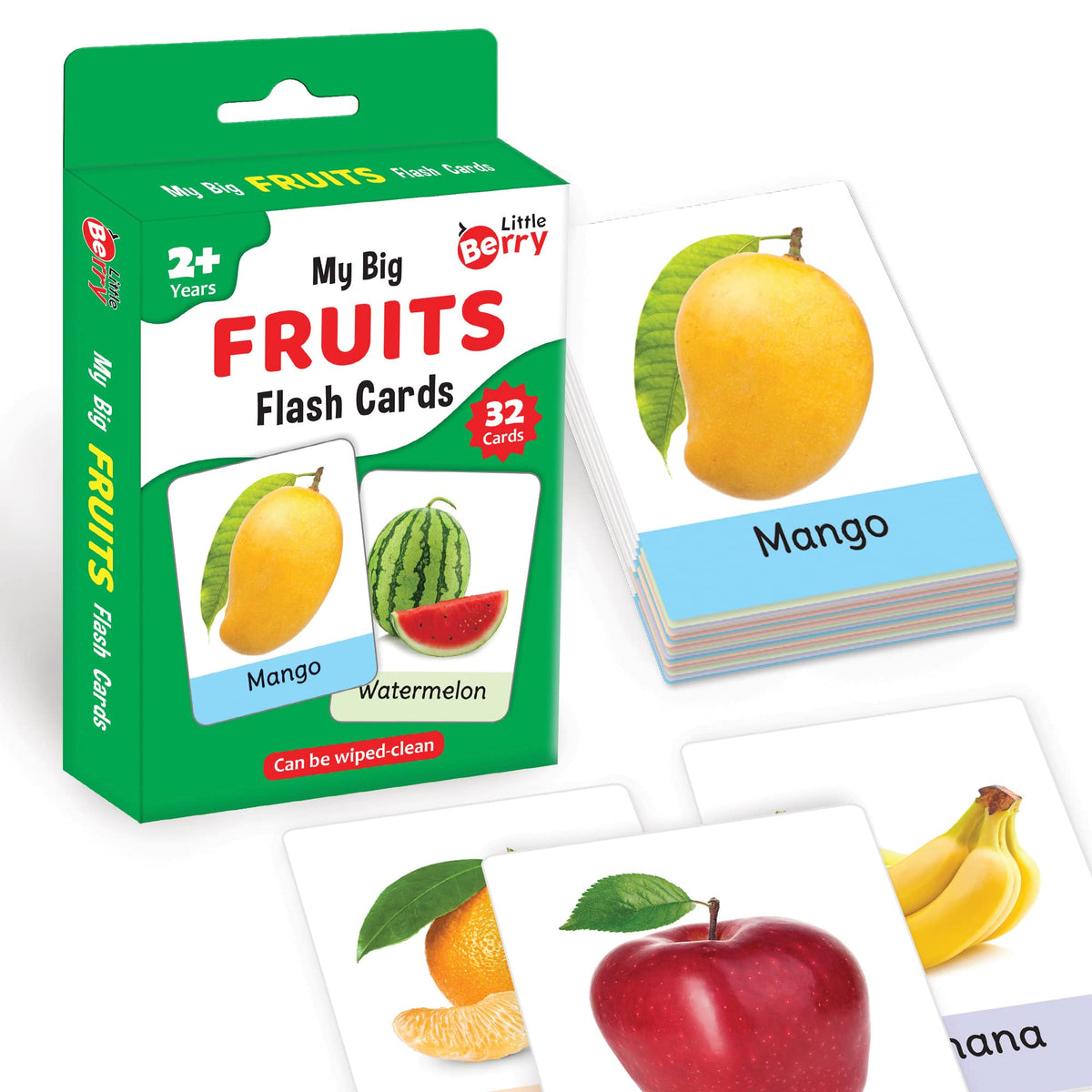 Little Berry Big Flash Cards For Kids: Fruits | 32 DoubleSided Picture Cards, Durable & Water Resistant | Early Learning & Deve