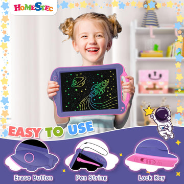 HOMESTEC Astrodraw LCD Writing Tablet for Kids, Colorful Doodle Board, Purple/Pink, Model AB0811, Ideal Birthday Gift for Ages 3-6