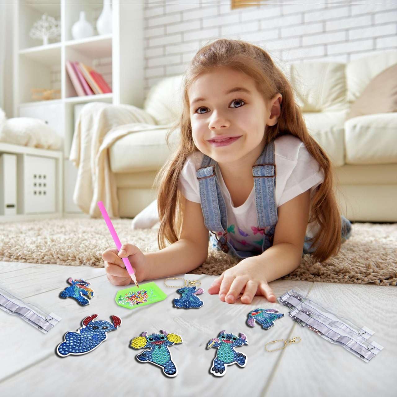 Matharago Diamond Art For Kids 6 Pcs Diy Diamond Painting Keyrings Set, Painting By Number Gem Keychains Craft Kits For Kids Age