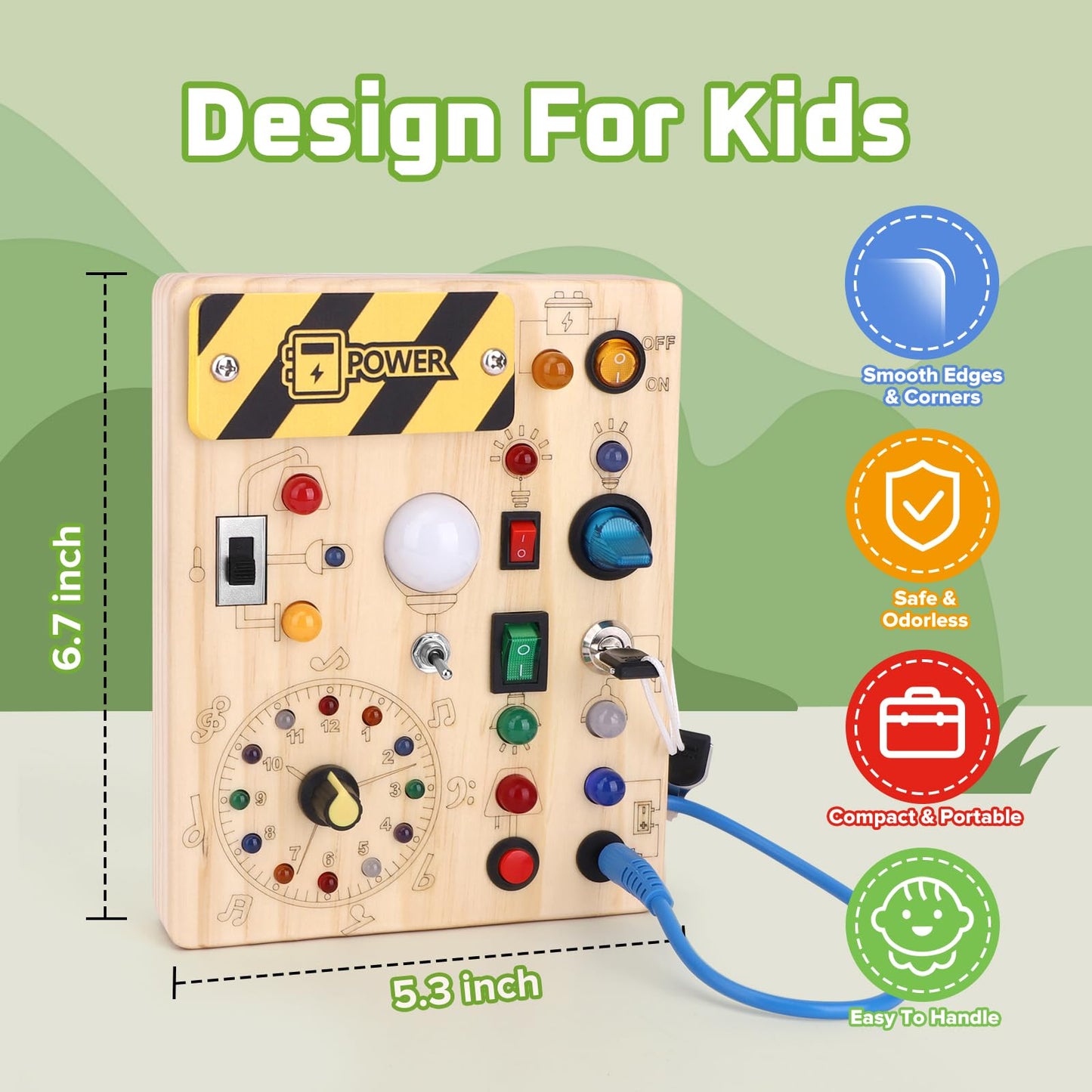 Busy Board ?Plus Version? with 23 LED Light Montessori Toy for 1+ Year Old Engaging Sensory Board for Fine Motor Skills Gifts & Travel Toys for Toddlers 1-3