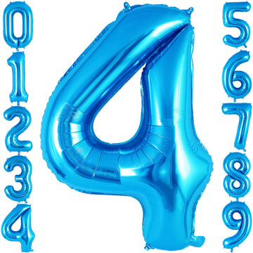 Blue Number 4 Balloon 40 Inch, Big Large Foil Helium Number Balloons, Jumbo Giant Mylar Number 4 Balloons For 4 Year Old Birthda