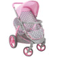 509 Crew: Cotton Candy Pink: Twin Tandem Doll Stroller - Pink, Grey, Polka Dot - Dolls Up To 18', Holds 2 Dolls, Foldable, Kids Pretend Play, Ages 3+