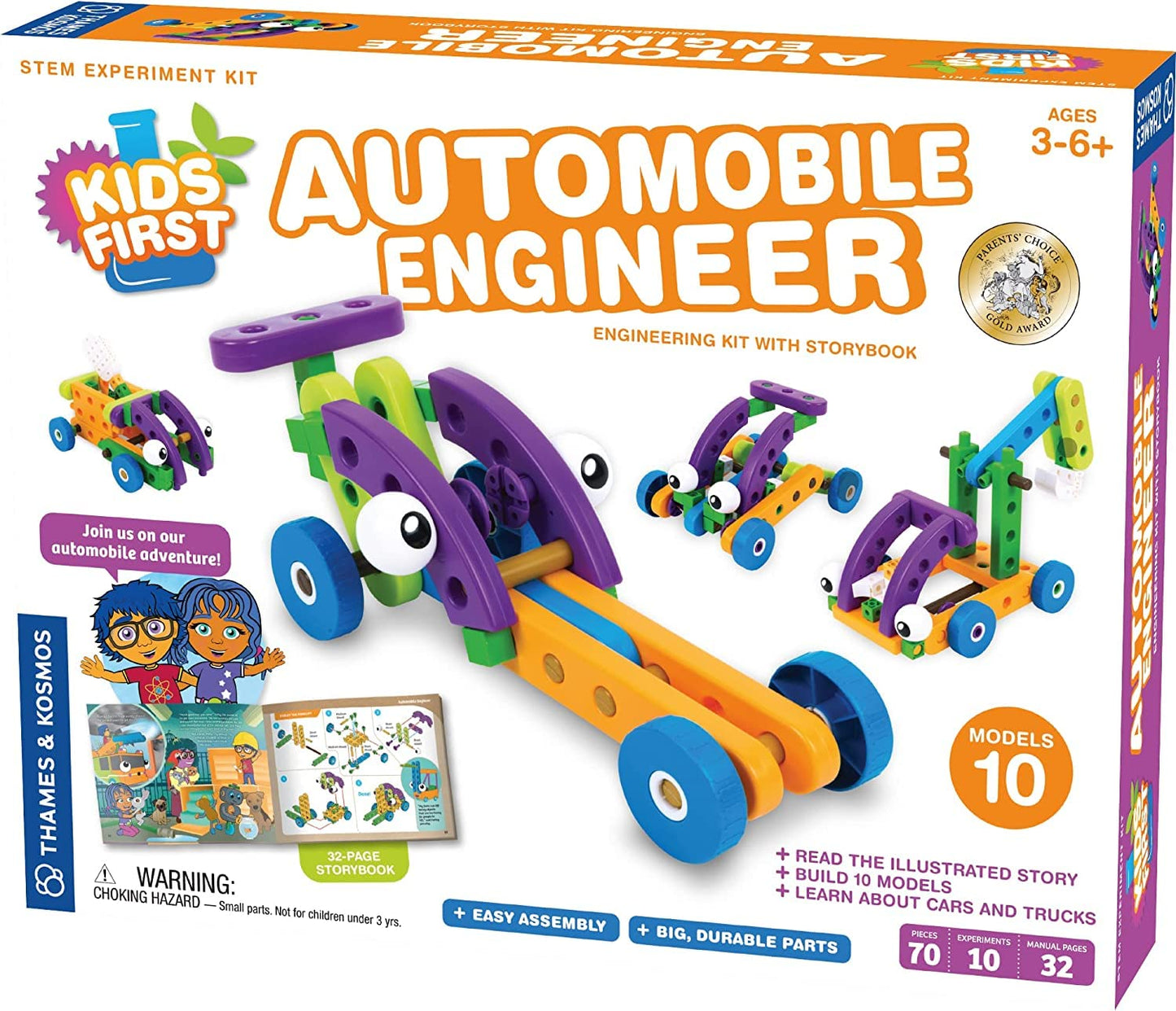 Thames & Kosmos Kids First Automobile Engineer Kit | STEM Toy | 32-Page Storybook | Ages 3+ | Gold | Model 567006