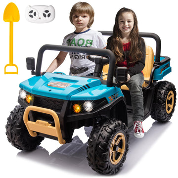 Finito 24V 2 Seats Kids Electric Ride On Dump Truck, 4Wd Kids Utv With Powerful Motor, Dump Bed/Shovel, Ride On Toy Car 4 Eva Ru