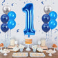 40 Inch Blue Number 1 Balloon, 1St Birthday Balloons, 11Pcs Silver Birthday Print Balloons Dark Light Blue Latex Balloons 1 Foil