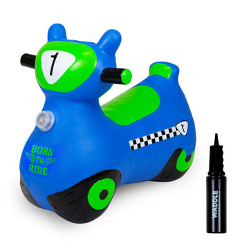 Waddle Bouncy Hopper Inflatable Hopping Animal Scooter, Indoors And Outdoor Toy For Toddlers And Kids, Pump Included, Boys And Girls Ages 2 Years And Up (Blue Zoomer)