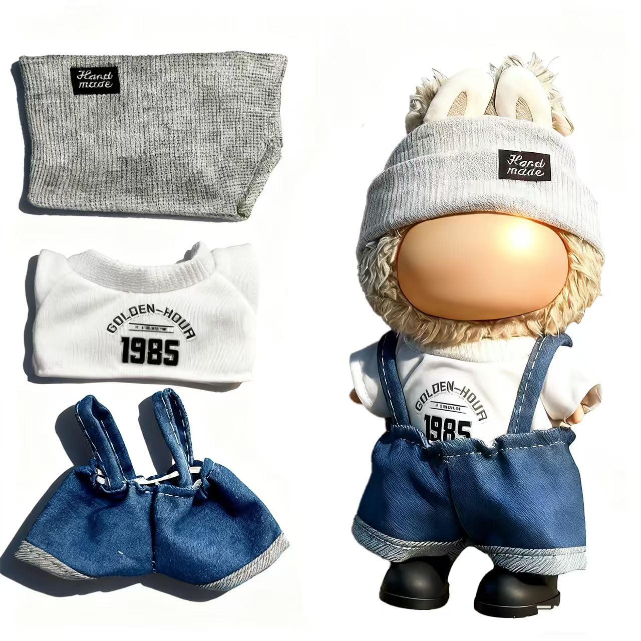 17cm Doll Clothes Set(NO Doll) - Cute Knit Sweater & Handcrafted Crochet Skirt  enhanced Fashion Dresses  Soft Stretch Fabric Costume Accessories Cool Blue Denim Suit