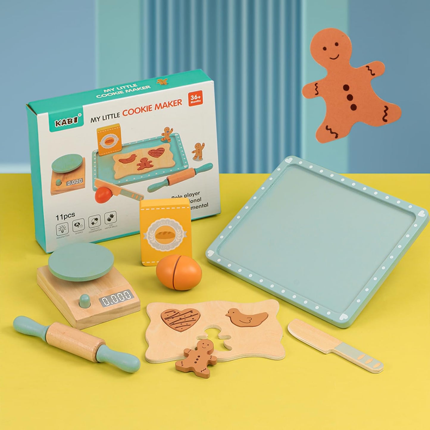 Wooden Cookie Bake Play Food Set, Pretend Play Cookies and Baking for Toddlers, Montessori Play Kitchen Accessories Wooden Food