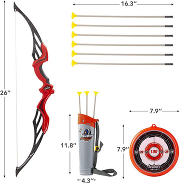 Tec Tavakkal Kids Bow & Arrow Toy, Boys And Girls Basic Archery Set Outdoor Hunting Game With 3 Suction Cup Arrows, Target & Qui