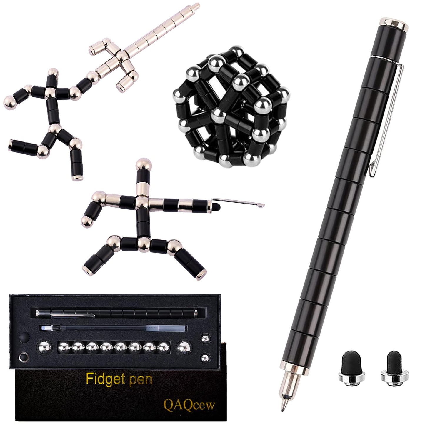 Qaqcew Fidget Pen, Decompression Magnetic Fidget Toy Pen, Magnet Pen Fidget Toy Relieve Pressure Novel Toy Gift For Kids Or Friends! (Black)