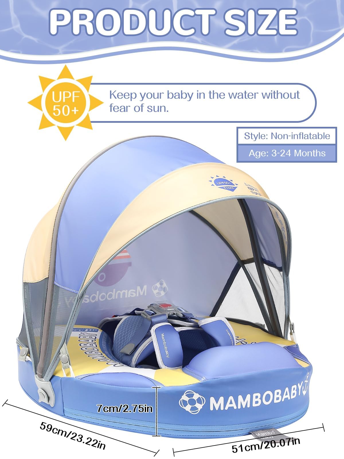 Mambobaby Baby Pool Float with Foldable Canopy  Kalolary Non-inflatable Baby Swim Float Infant Swim Trainer Ring Toddler Pool Float with Adjustable Strap for 3-24 Months Age Boys Girls (Purple Voyage)