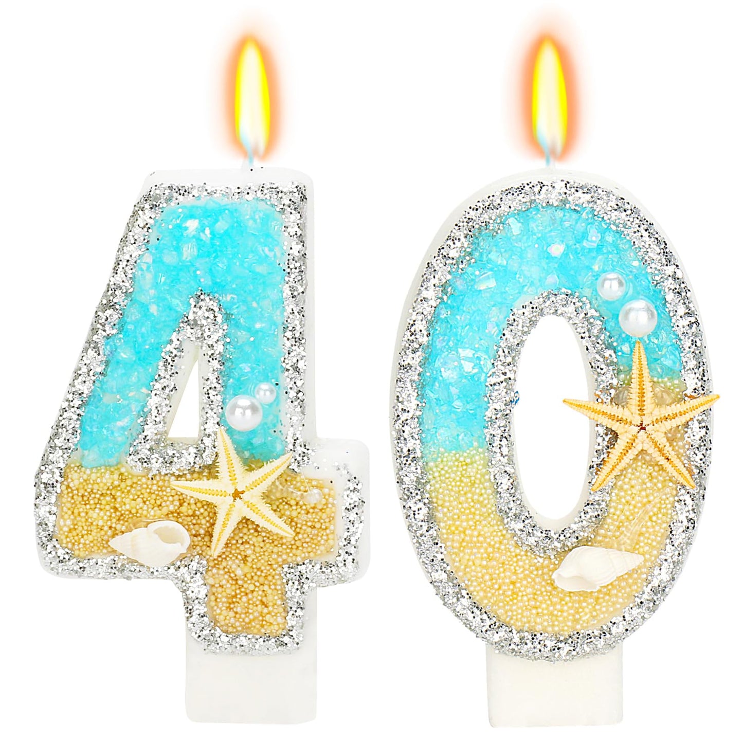 ElekFX 40th Birthday Candle for Cake, Beach Starfish Sequins Number Cake Candles, 2.76 inch Number 40 Happy Birthday Candle, Cak