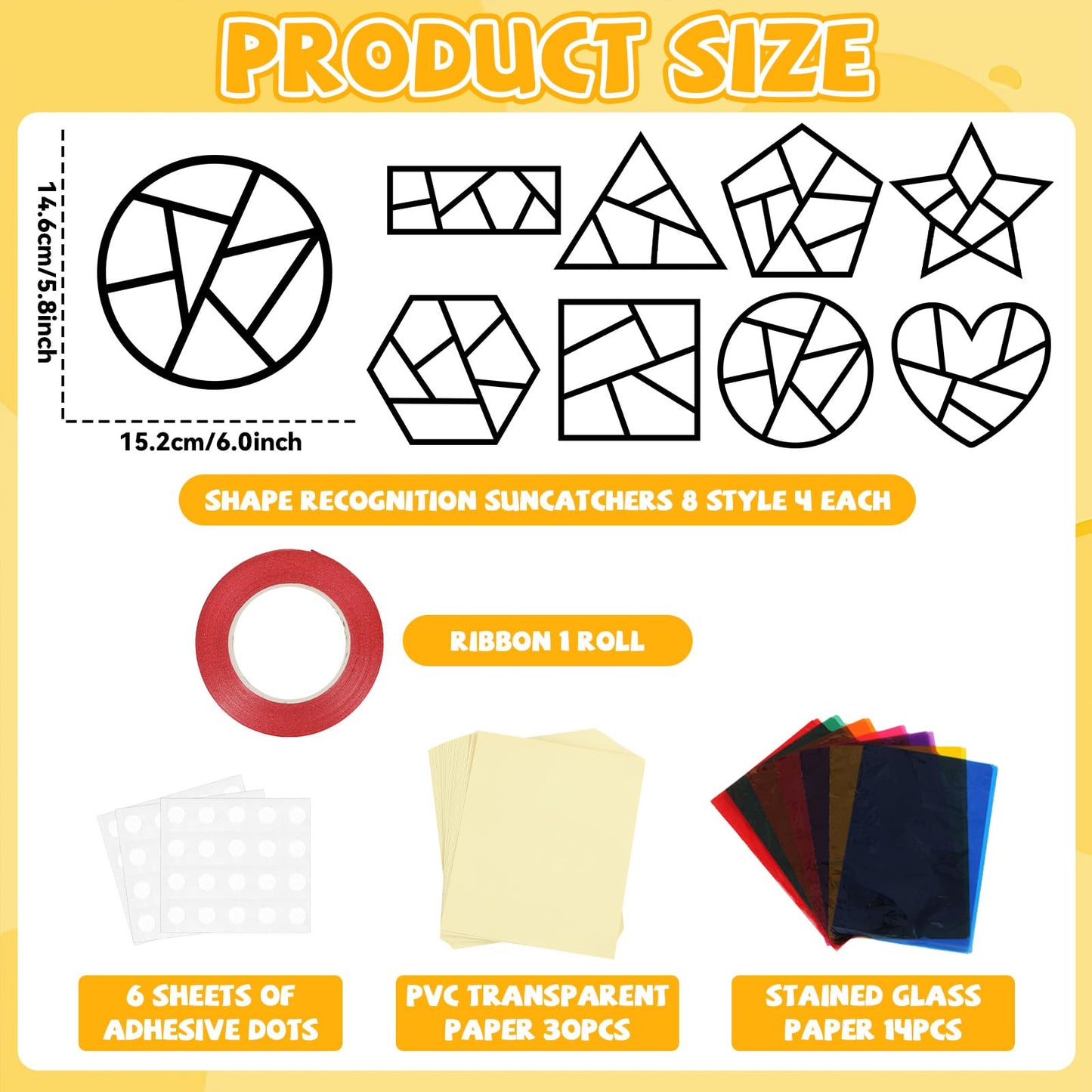 QOUBAI 32 Sets Back to School Geometric Recognition Suncatchers Craft DIY Window Stained Glass Effect Star Paper Crafts Home Sch
