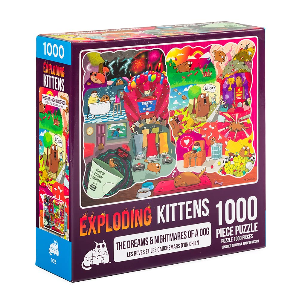 Exploding Kittens Dog Jigsaw Puzzle - 1000 Pieces, Multi-Color, Cardboard, Fun for Adults, Teens, and Kids, Model PDOGS-105