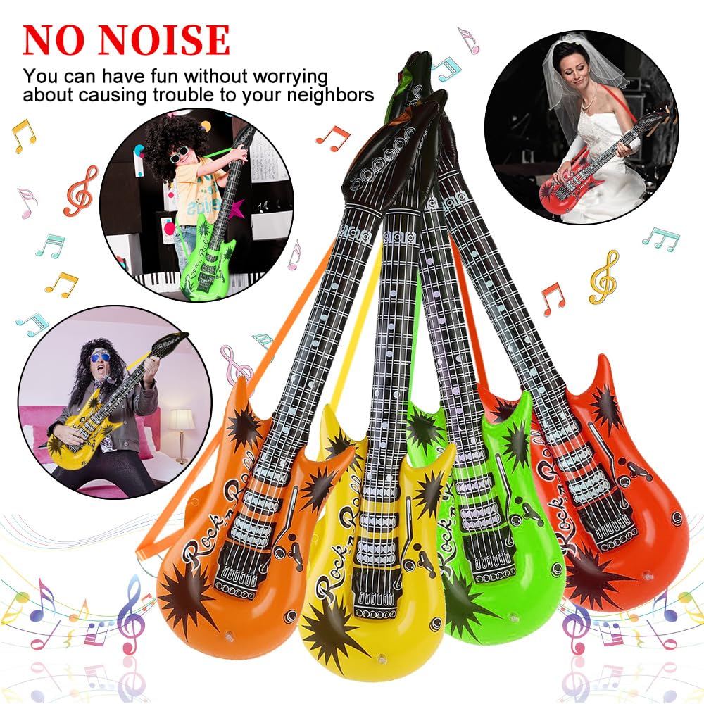QIQU Inflatable Guitar - 35 Inch Plastic Rock Star Guitar in Red for 80s 90s Theme Parties, Birthdays, Weddings & Photo Booths