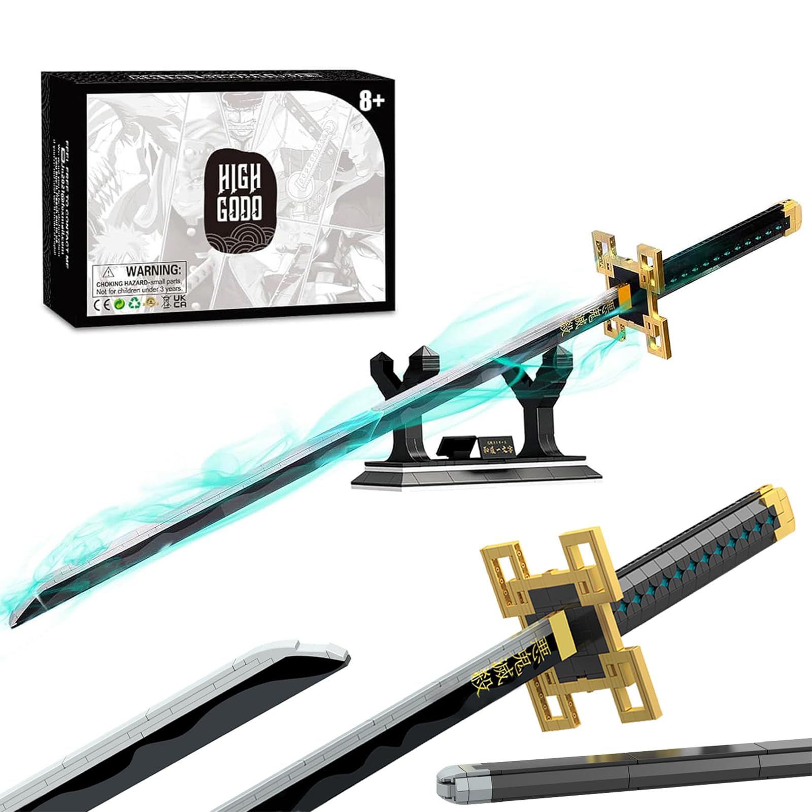 HIGH GODO Demon Slayer decorative replica blade  40in Tokitou Muichirou decorative replica blade Set with Scabbard and Stand  Cosplay Anime Katana decorative replica blade Building Blocks  Collectible Gifts for Kids and mature-themeds 8-12 (771 Pieces)
