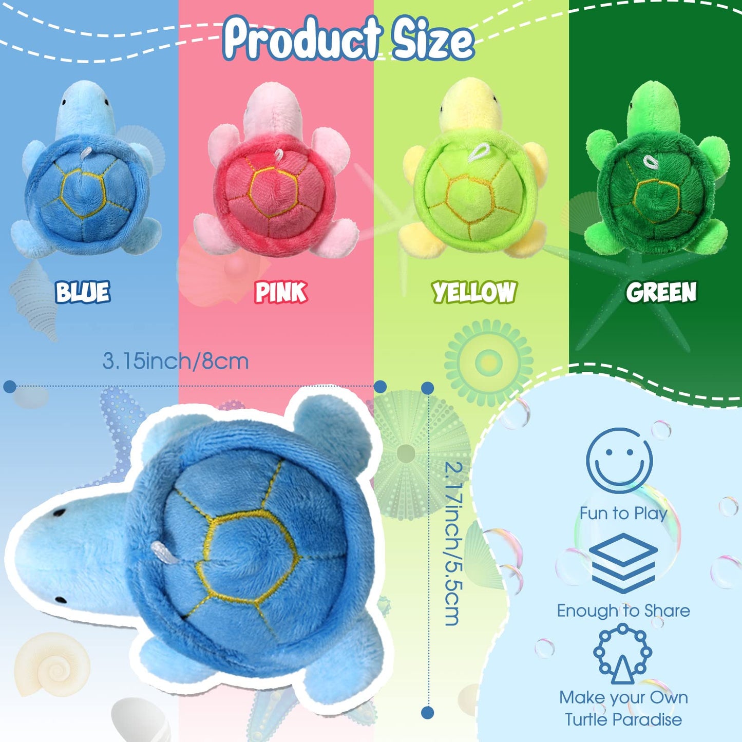 Sratte 12 Pcs Mini Turtle Stuffed Toy Soft Small Sea Turtle Animal Plush Toys For Adults Birthday Party Decorations Beach Bag Gi