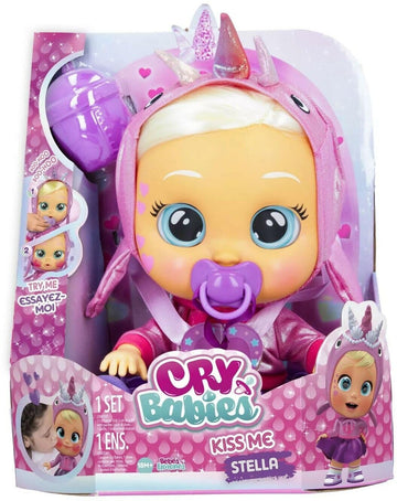Cry Babies Kiss Me Stella - 12' Baby Doll | Deluxe Blushing Cheeks Feature | Shimmery Changeable Outfit With Bonus Baby Bottle, For Girls And Kids 18M And Up