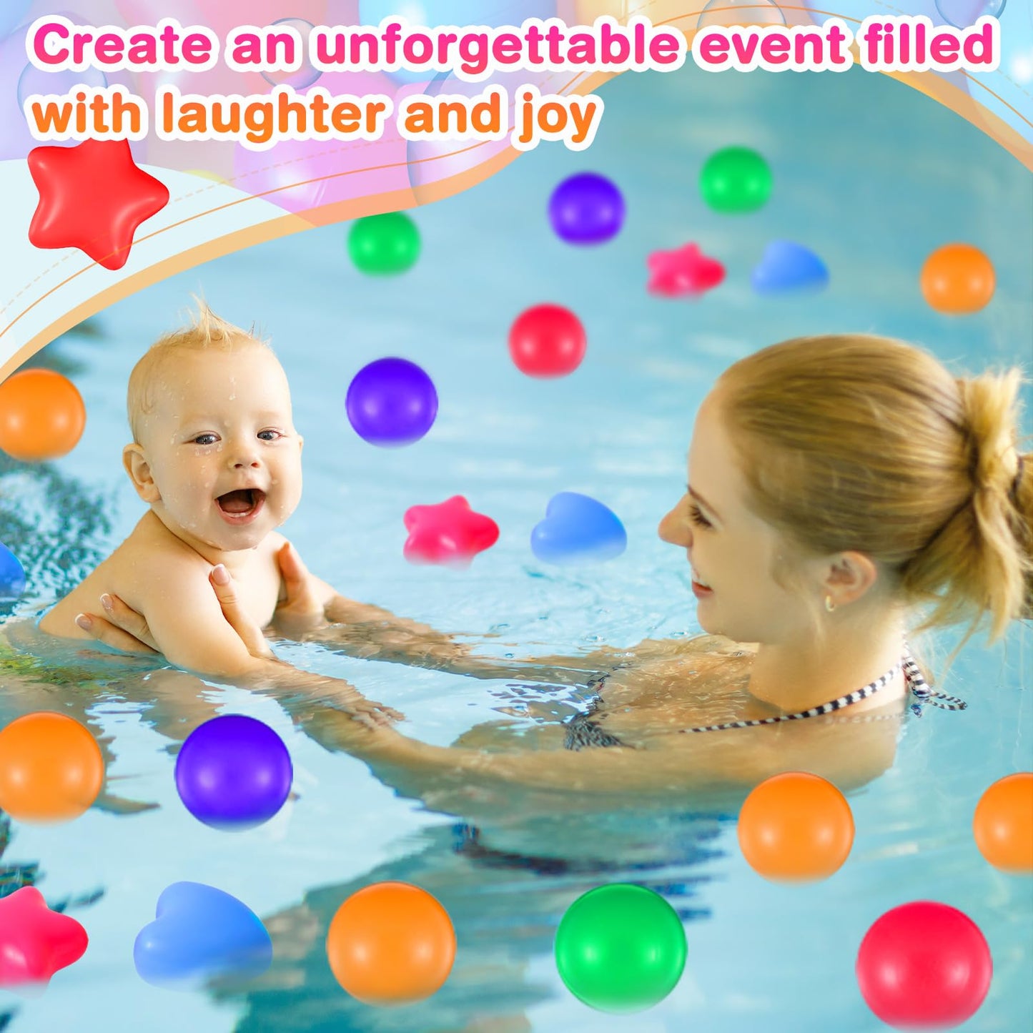 RoundFunny 100 Pieces Pit Balls for Kids Star Heart Shape Plastic Balls for Toddler Playpen 2.17'' Play Toy for Crawl Tunnel Inf