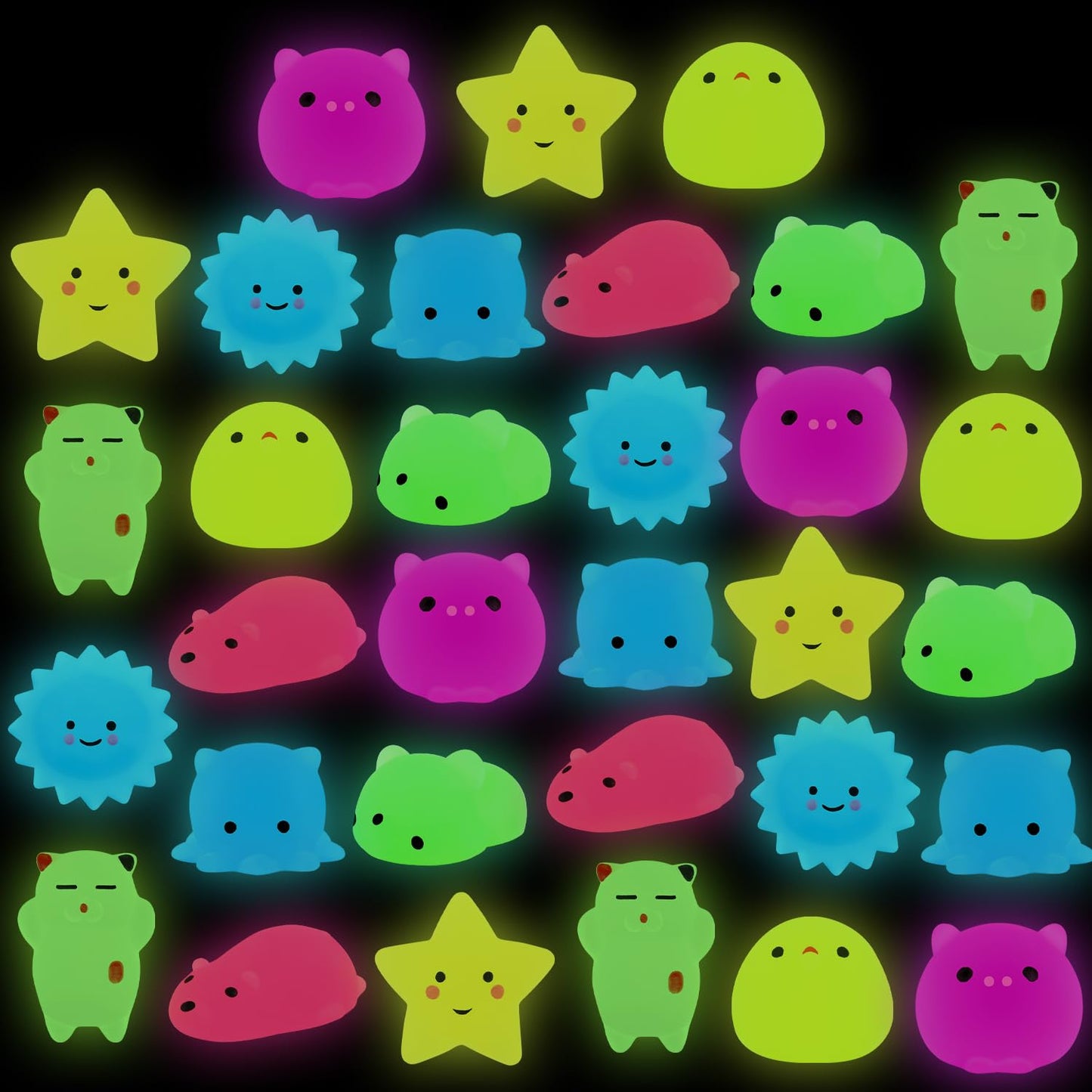 Oliker 32 Pack Valentines Day Cards With Cute Mochi Squishy Toys, Glow In The Dark Kawaii Mini Squishies Stress Relief Toys, Val