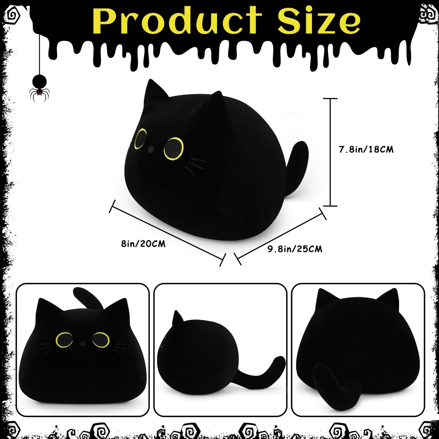 Black Cat Plush Toy-10'' Black Cat Stuffed Animal, Black Cat Anime Plush Cute Soft Plush Cat Plushie Stuffed Cat Toys, Cat Plush Pillows Toy Doll Decoration Doll Gift For Kids Girls Boys