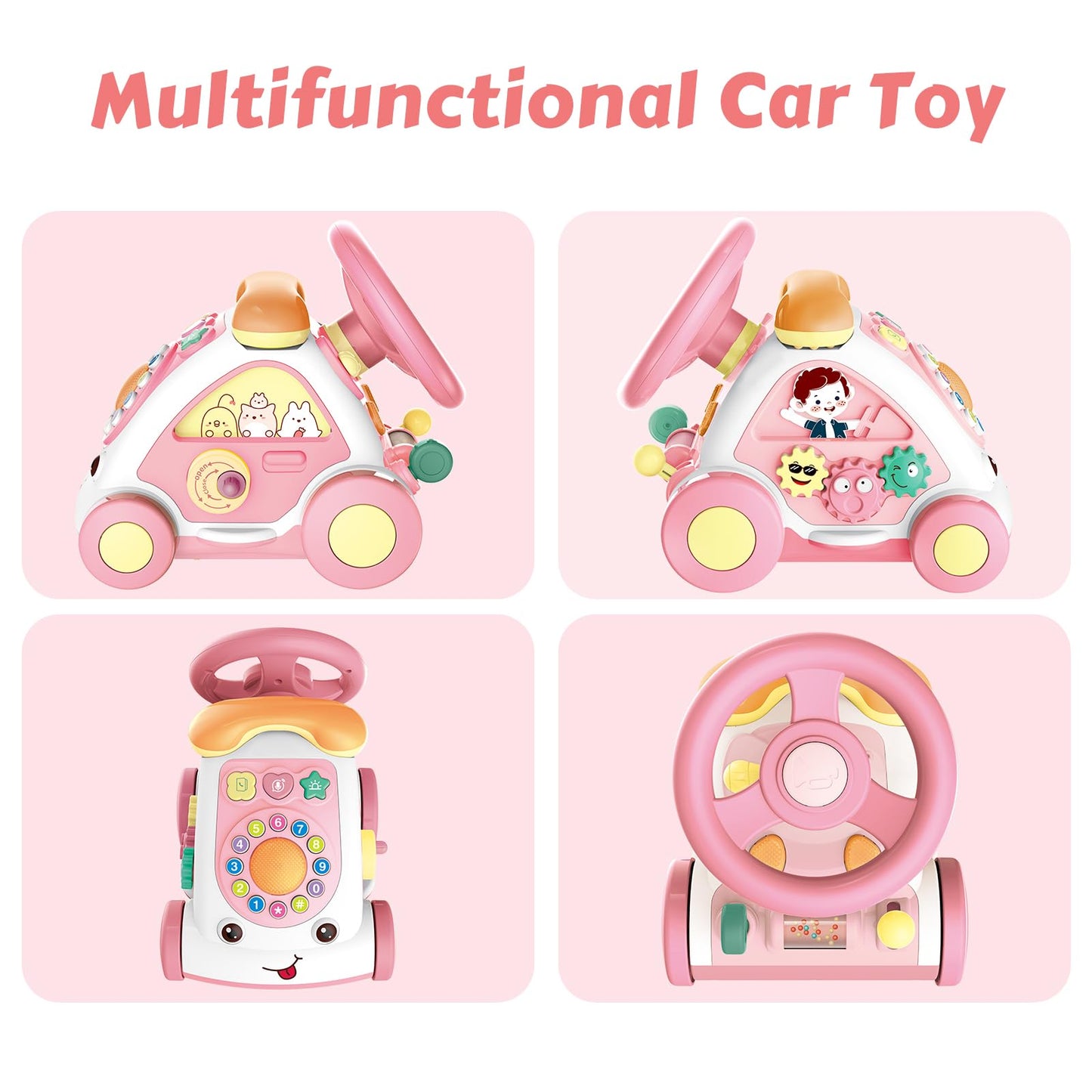 Toys For 1+ Year Old Girls - First Birthday Gift For Girls- Music Toddler Toys With Car/Sound/Music/Steering Wheel/Telephone/Lig