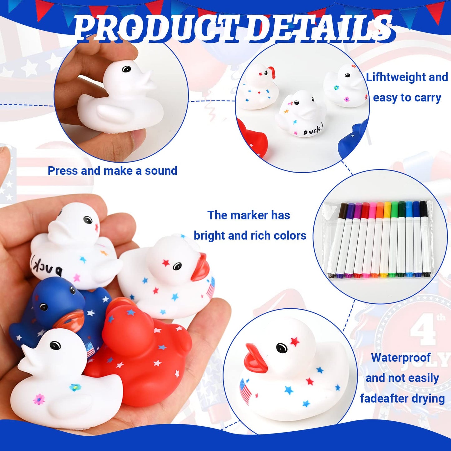 White Blank Rubber Ducks Diy, Float Bath Toy Squeaky Duckies With Waterproof Color Pens For Birthday Party Favors, Easter Party