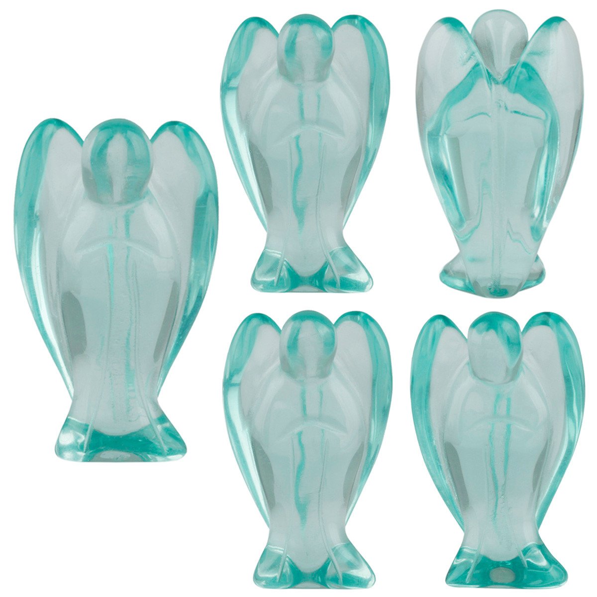 Sunyik Blue Crystal Galss Carved Guardian Angel Natural Crystal Pocket Statues Figurines 1.5''