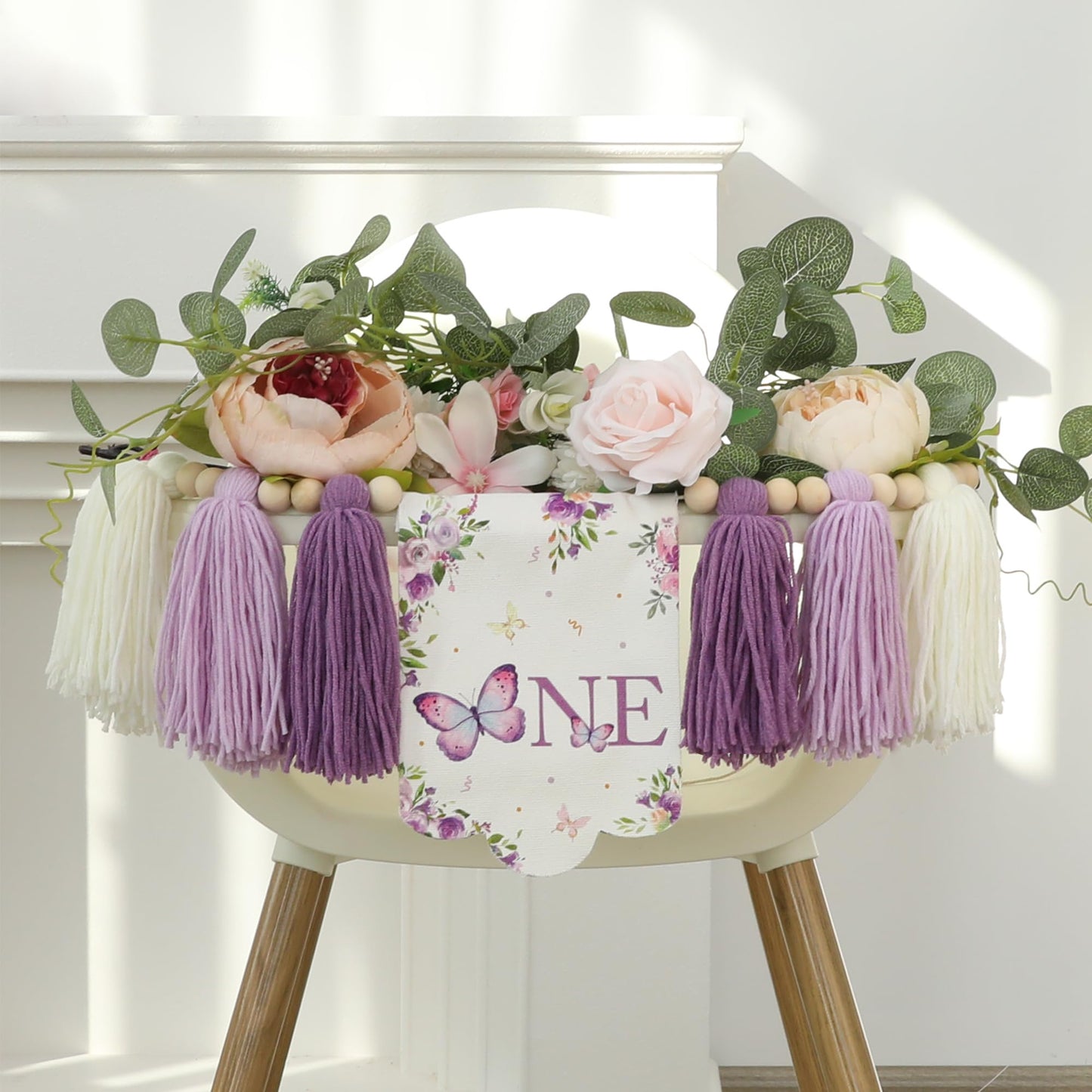 HODIHIWI Handmade Butterfly 1st Birthday High Chair Banner Purple Party Decoration For Girls Boys Wall Hangings Decorative