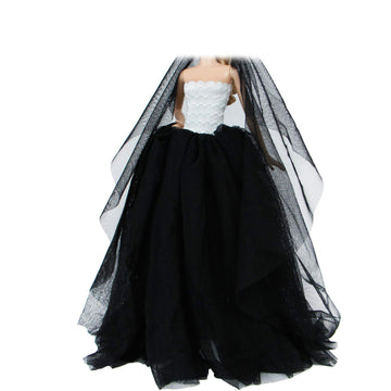 Bjdbus 11.5 Inch Girl Doll Clothes, Black White Trailing Dinner Party Gown With Long Veil