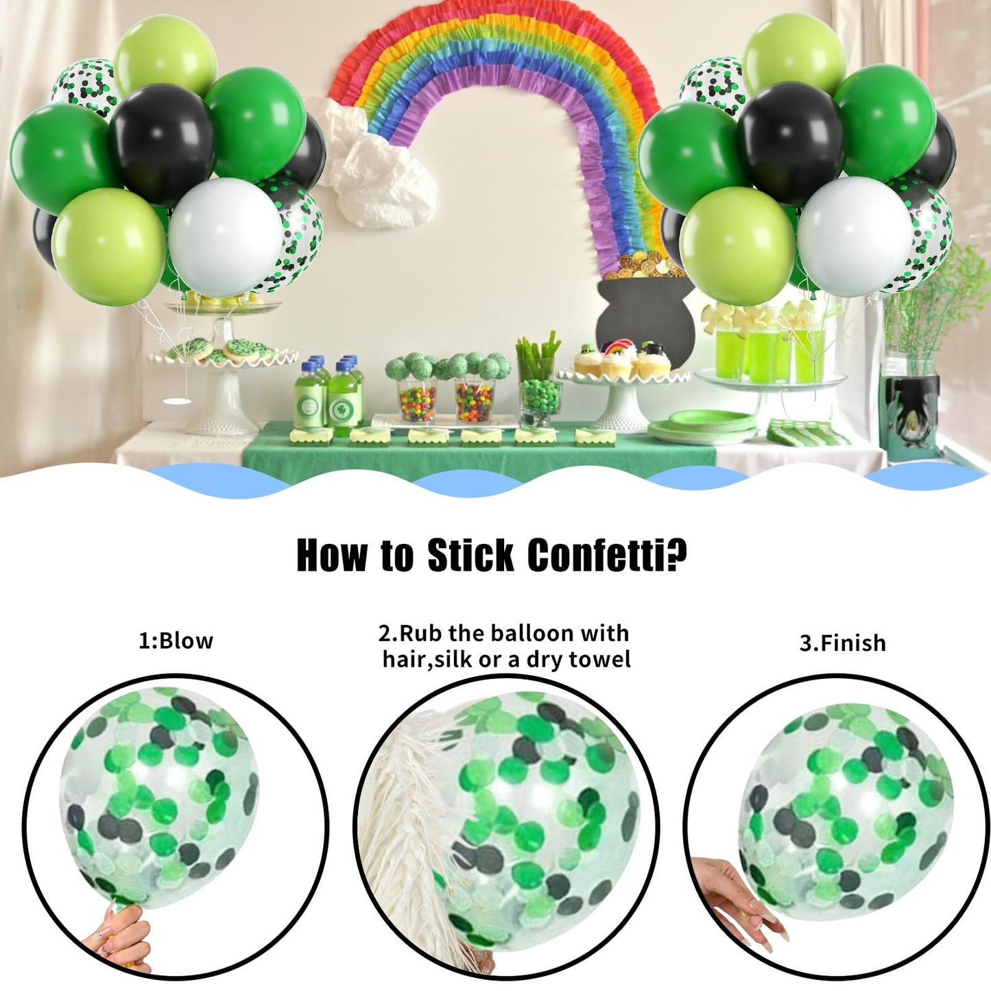 Green Black And White Balloons, 60 Pcs Green And Black Balloons Set With Green Black White Confetti Balloons, Lime Green Balloon