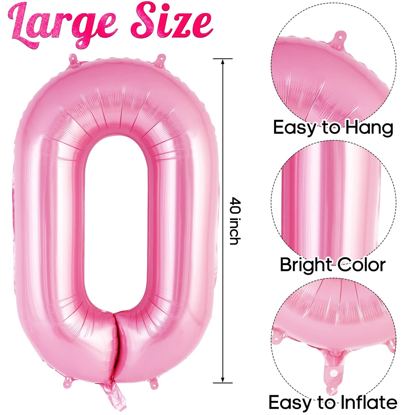 Pink Number 0 Balloon 40 Inch, Big Large Foil Helium Number Balloons, Jumbo Giant Mylar Number 0 Balloons For Birthday Party Dec