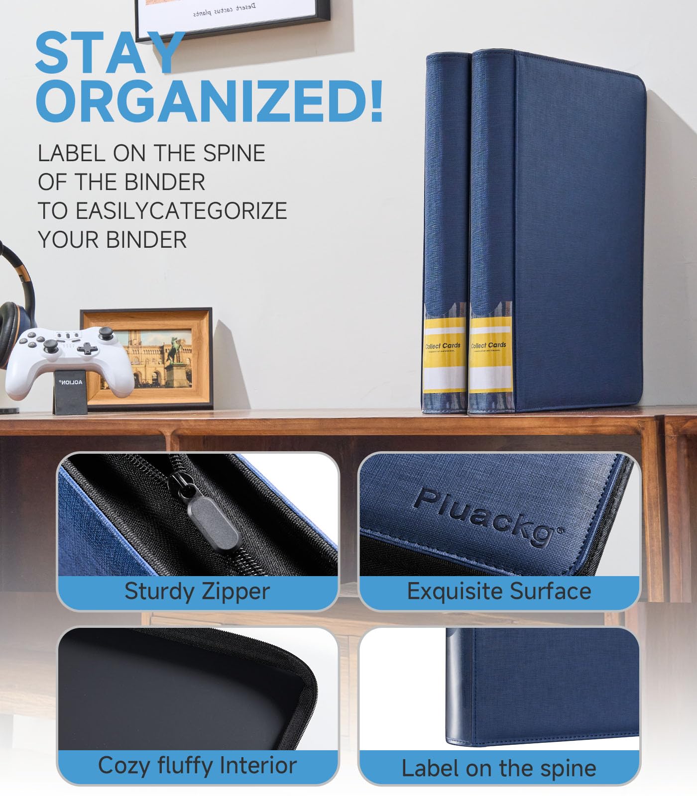 Toploader Card Binder 9 Pocket  for 324 Top-Loaders Cards  enhanced PU Trading Card Binder  Sturdy Sports Cards Holder  3.5 * 4.5'' Card Album for MTG TCG  YuGiOh  Game Cards & Sports Cards (Blue)