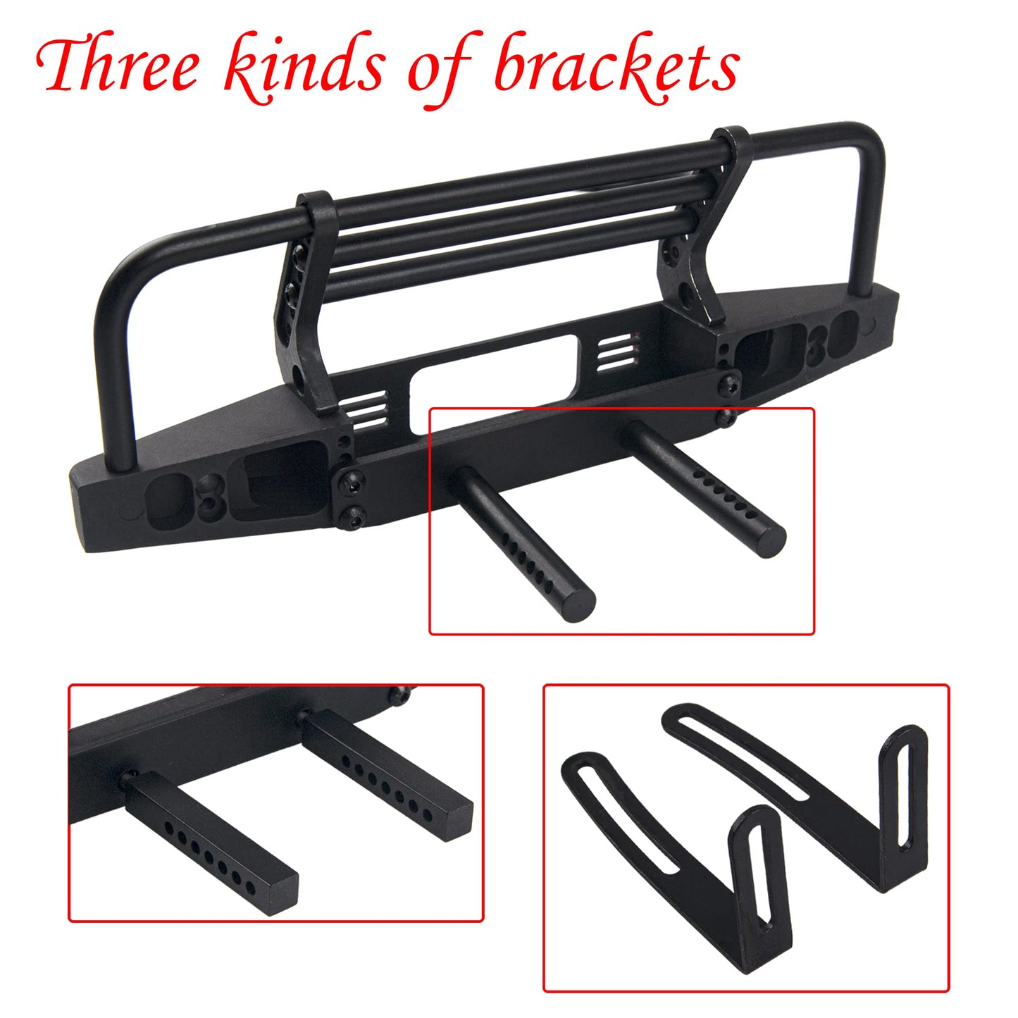 Vgoohobby Aluminum Front Bumper with LED Headlights Tow Hook Compatible with Traxxas TRX-4 TRX4 Axial SCX10 SCX10II 90046 90047