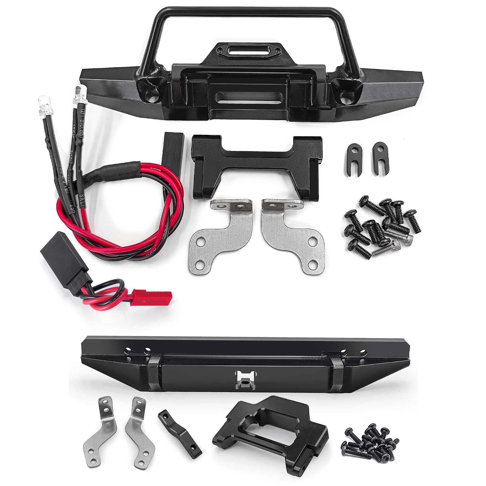 RCHUBAM 1Set Aluminum Front Rear Bumper with LED Lights for 1/18 TRX4M Defender Bronco RC Crawler Car