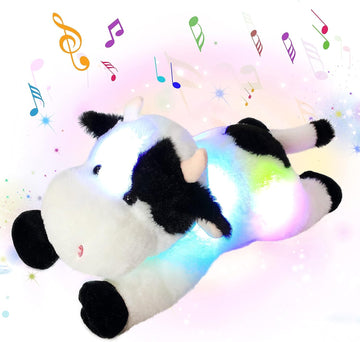 Cuteoy Musical Plush Cow Stuffed Animal Soft Glowing Led Light-Up Nightlight Toys Singing Lullabies Birthday Christmas Plushies Gifts For Kids Boys Girls,15.5'