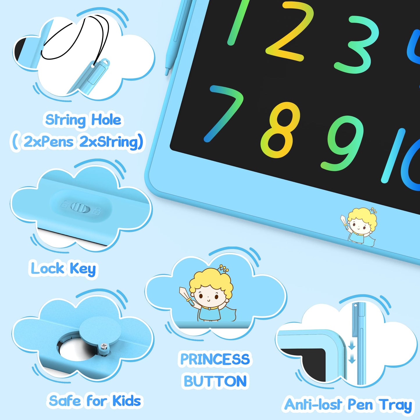 Hockvill Lcd Writing Tablet For Kids 12 Inch, Toys For Boys Girls Drawing Pad For 3 4 5 6 7 Year Old Kids Toys, Easter Basket Stuffer For Kids, Toddler Erasable Doodle Board Travel Essentials - Blue
