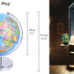 Exerz Illuminated World Globe 9.1-Inch Diameter Metal Base - Political Map (Day) Constellation Globe (Night) - 2 In 1 Light Up Cable Free Led Lamp