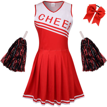 Grajtcin Girls Cheerleader Costume Dress For Kids Halloween Costume 8 Years Cheer Uniform Cheerleading Outfit (140, Red)