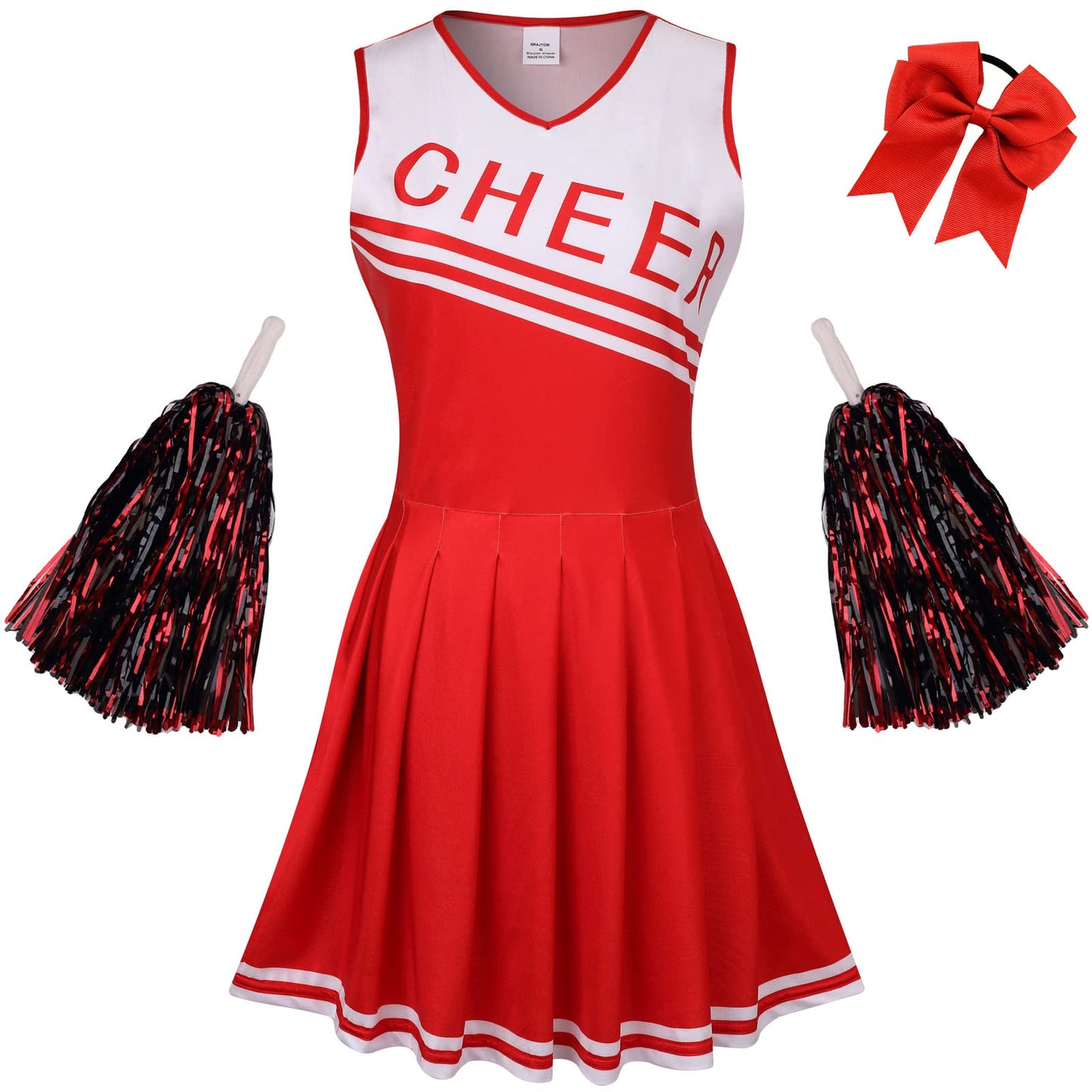 Grajtcin Girls Cheerleader Costume Dress For Kids Halloween Costume 13 Years Cheer Uniform Cheerleading Outfit (160,Red)