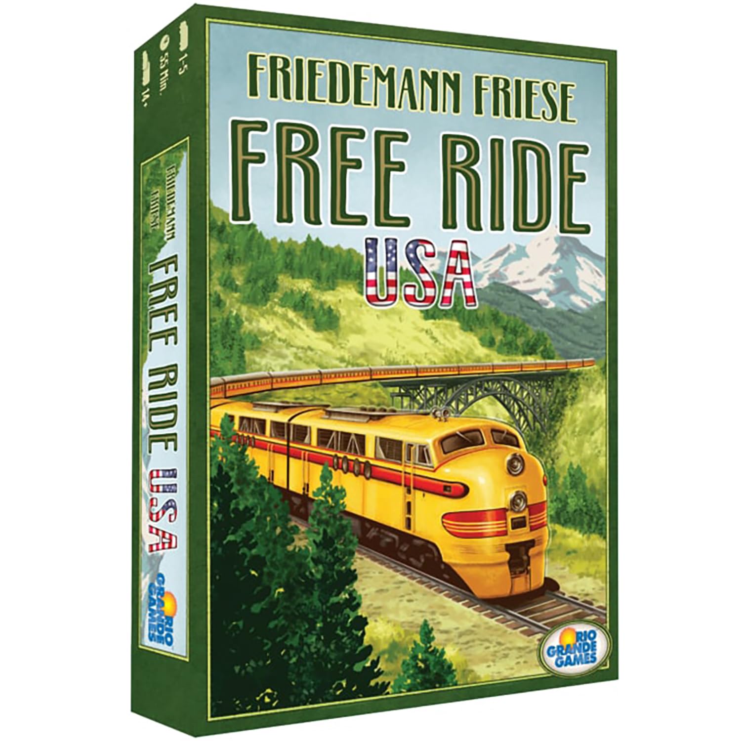 Rio Grande Games: Free Ride USA - Railroad Development Strategy Board Game, 1950s America Themed Train Game, Connect Cities, Age