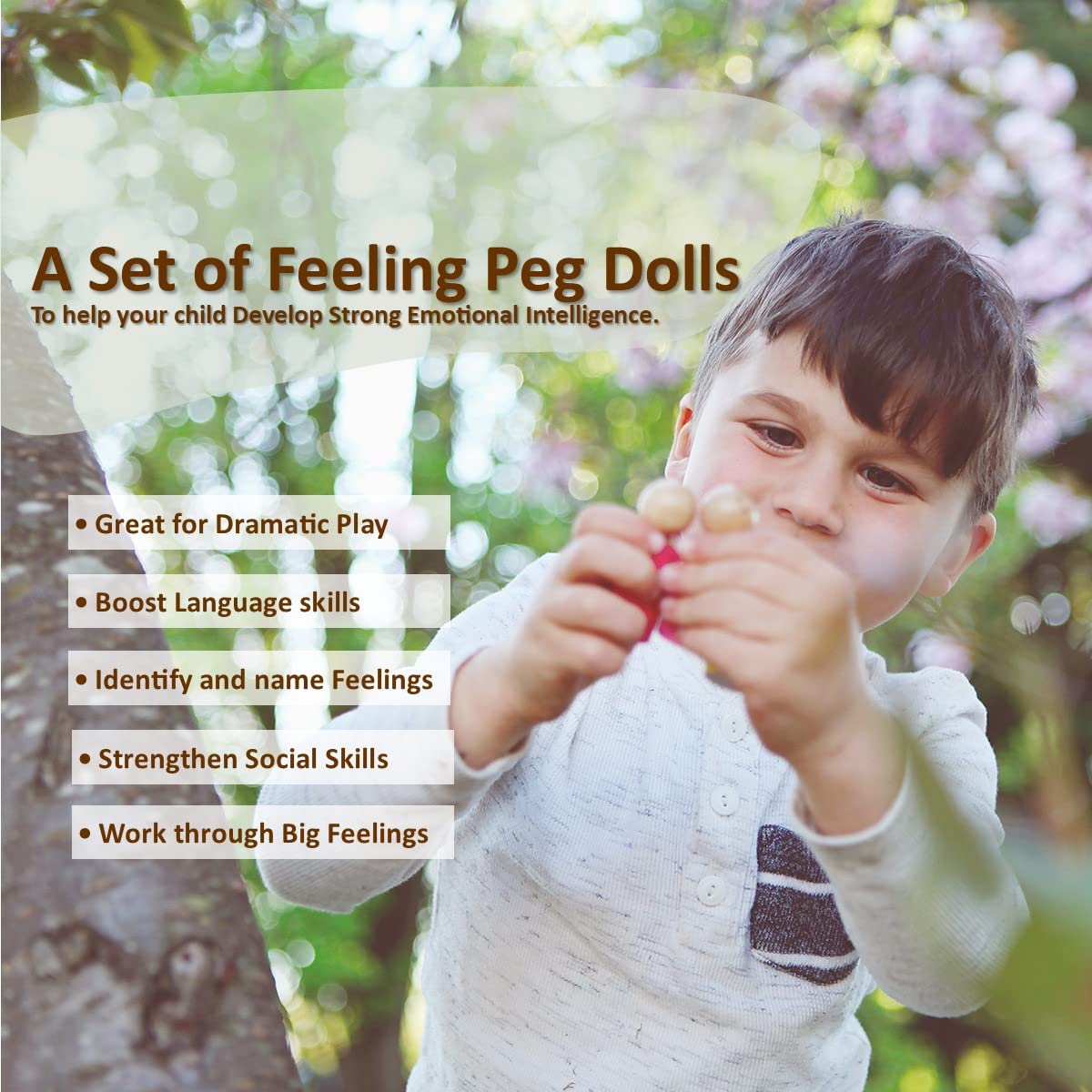 My Felt Story Set Of 6 - Rainbow Wooden Peg Dolls With Emotions | Sensory Autism Toys For Toddlers | Early Education Toys, Social Emotional Therapeutic Learning Activities For Calmness