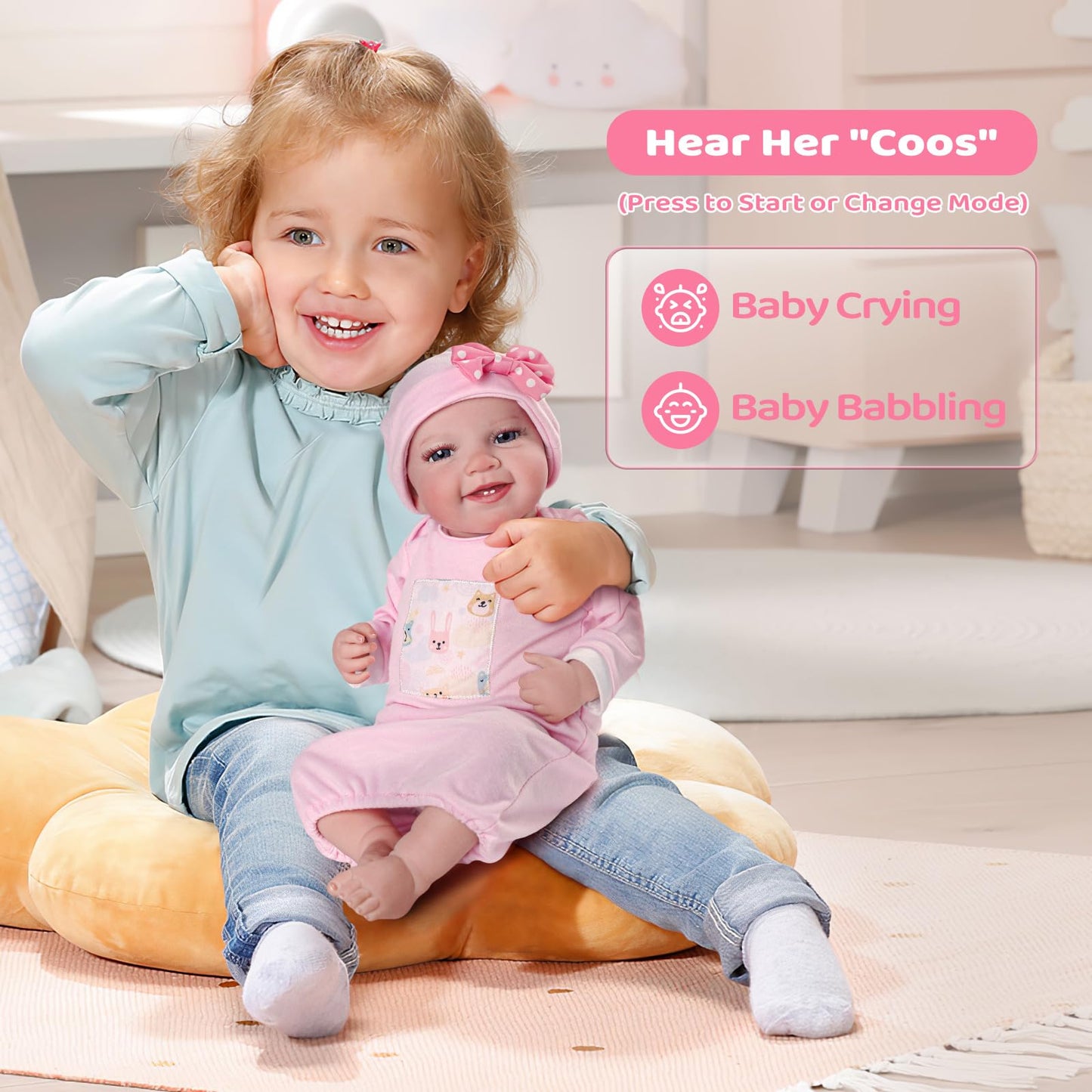 Babeside Lifelike Reborn Baby Dolls With Heartbeat And Coos Leen, 20-Inch Soft Baby Feeling Realistic-Newborn Baby Dolls Interactive Real Life Baby Dolls Girl For Kids Age 3+