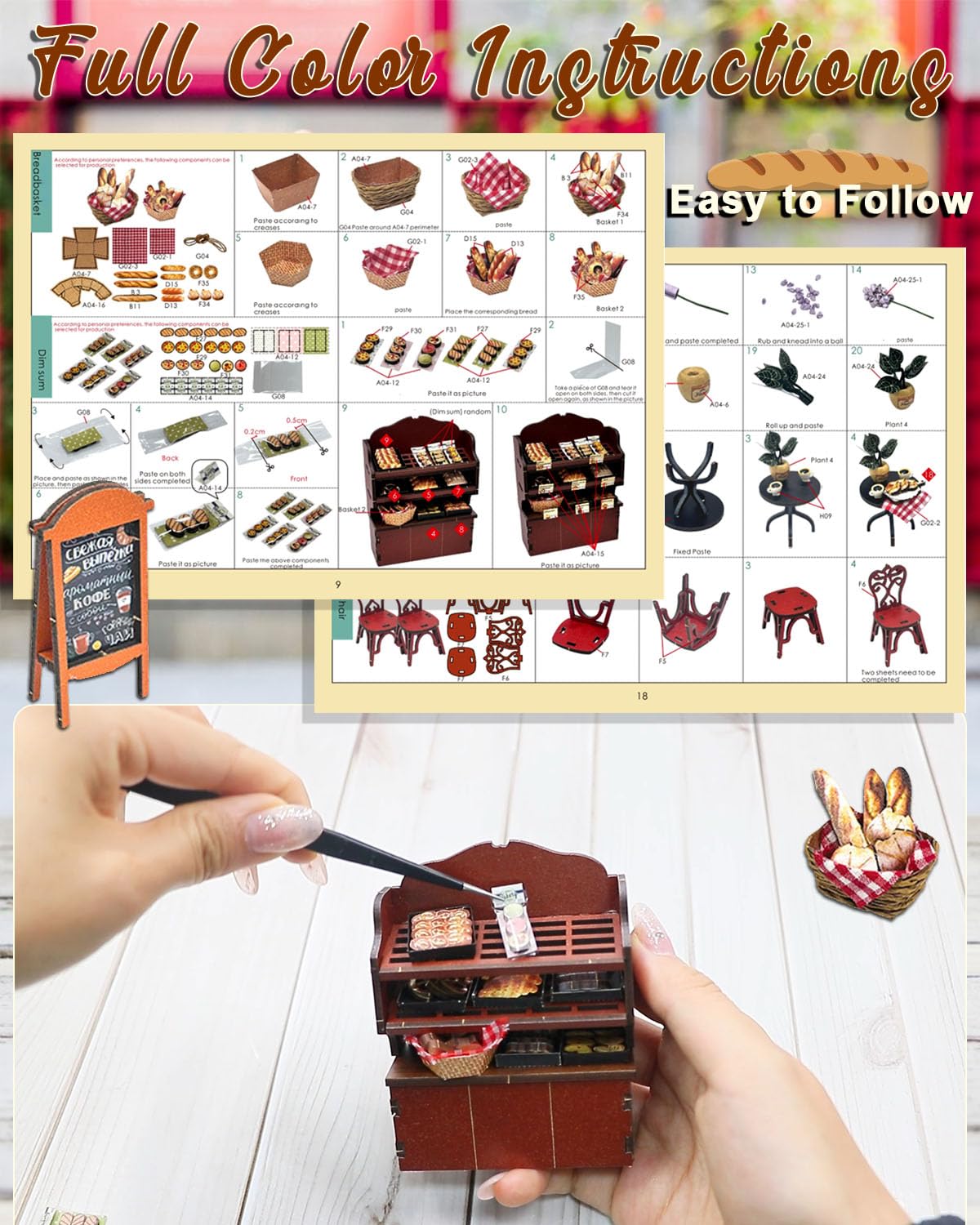Ourmiao Miniature House Kit Julia Bakery, Diy Dollhouse Kit For Adults With Furniture & Led, Tiny House Kit Wooden Craft Gift Fo