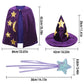 Kids Wizard Witch Cloak With Hat And Wand, Halloween Boys And Girls Cape Costume Props For Cosplay Party Fancy Dress (Purple)